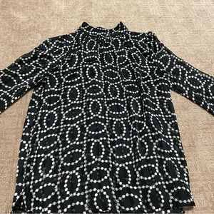 H&M Black & White High-Neck Patterned Long Sleeve Blouse Size XS